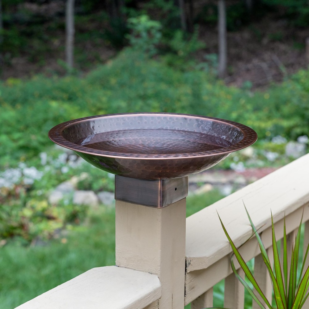 14" Hammered Copper Birdbath for 4x4 Post