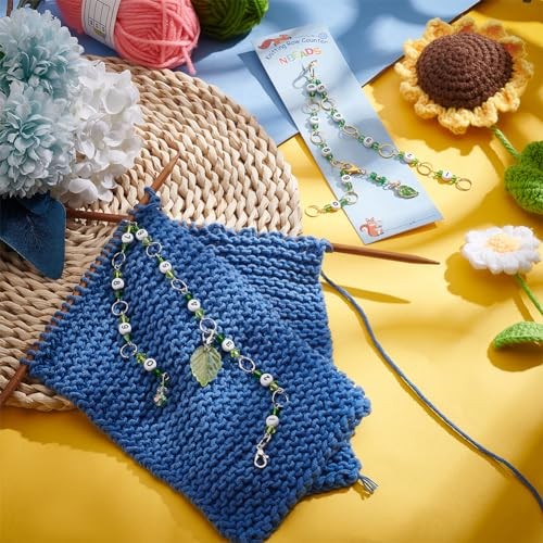 2 Pcs Leaf Charms Knitting Row Counter Chains, 2 Pcs Leaf Stitch Markers