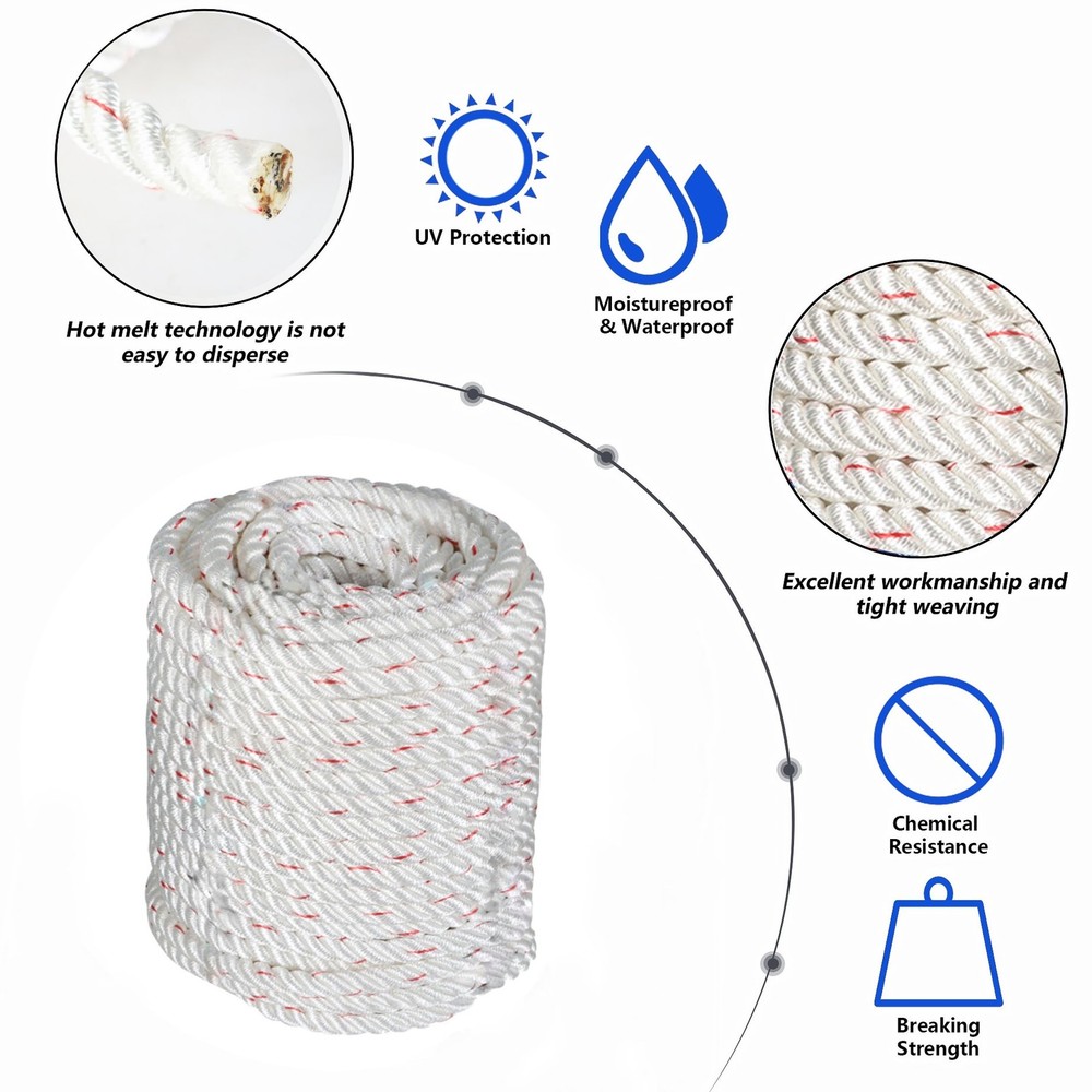 1/2"×150' 5850Lbs Double Braid Polyester Arborist Bull Rope Pulling Rigging Line