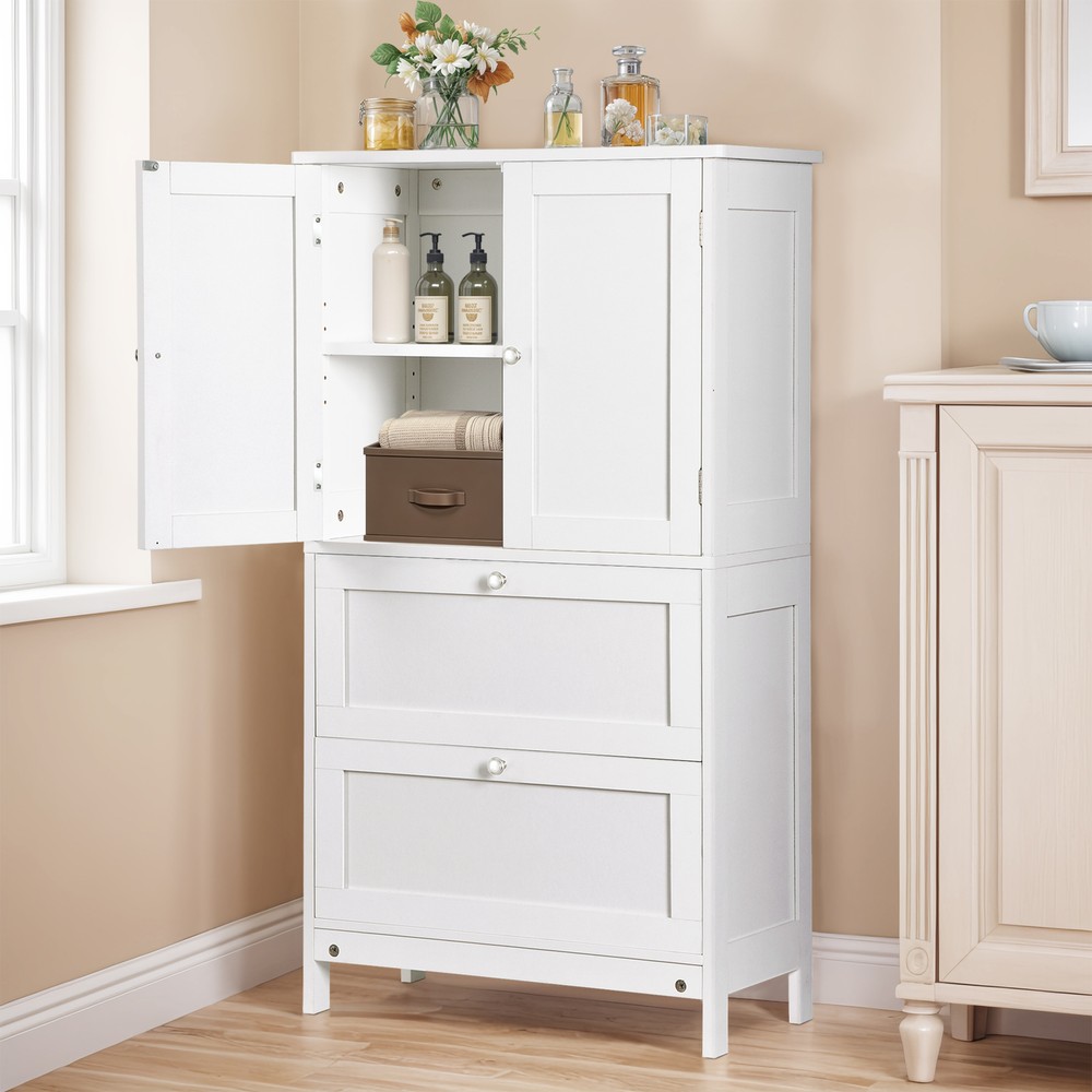Bathroom Floor Cabinet with Drawer & Adjustable Shelf Kitchen Cupboard White