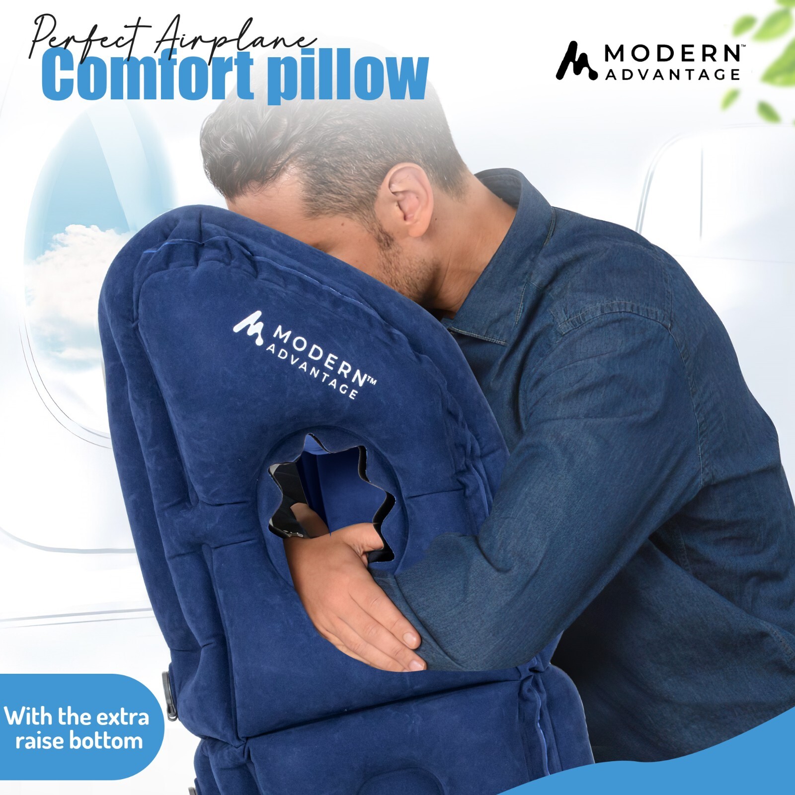 Inflatable Travel Pillow with Extra Bottom Pack of 2 (Blue) FREE SHIPPING