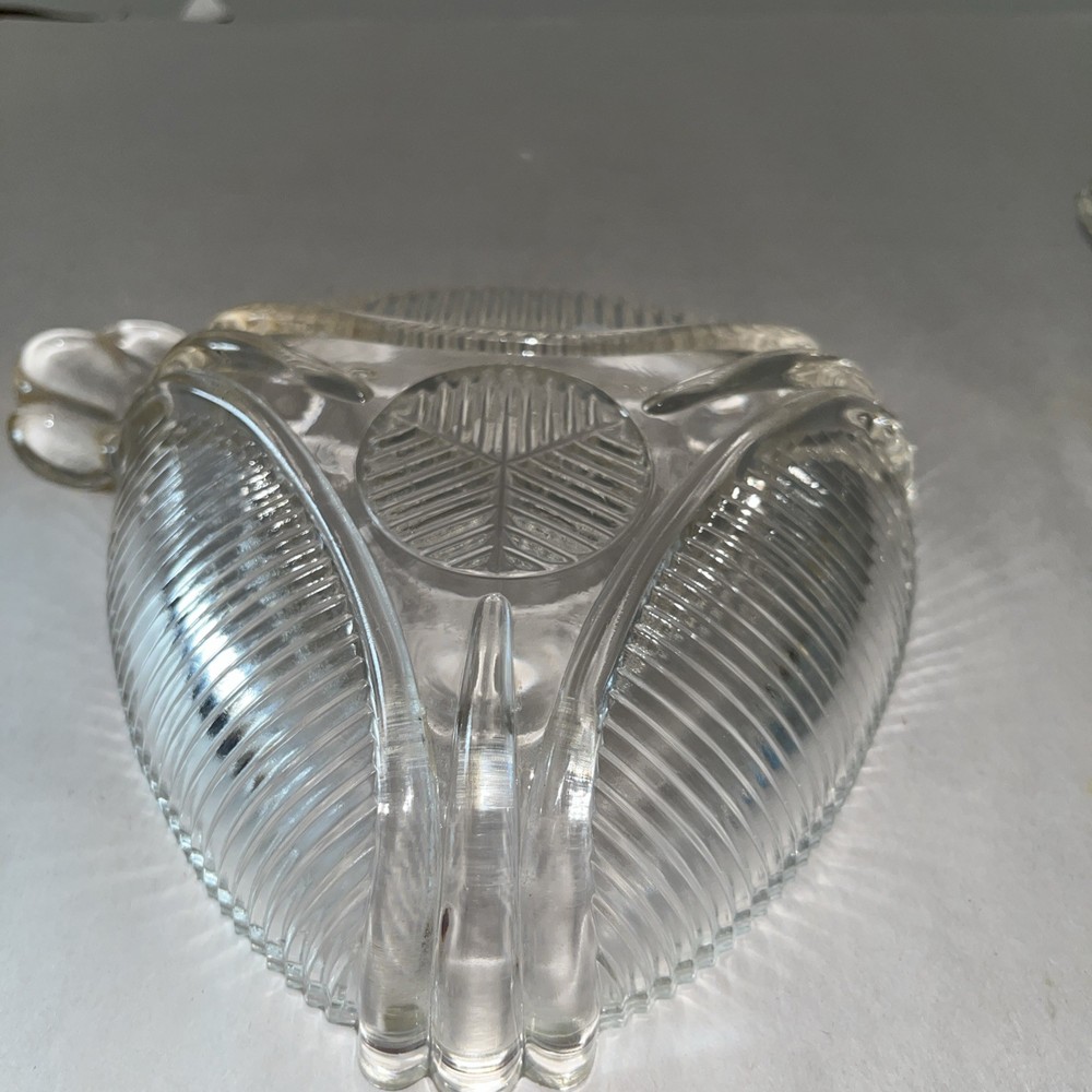VTG Pressed Glass Open Salt Cellars Pair Ribbed Heart Pattern Clear Condiment