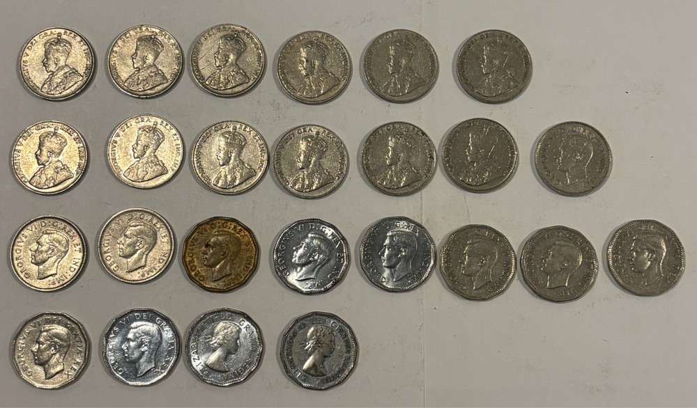 25 different dates Canada Five Cents between 1922-1954 Lot 833