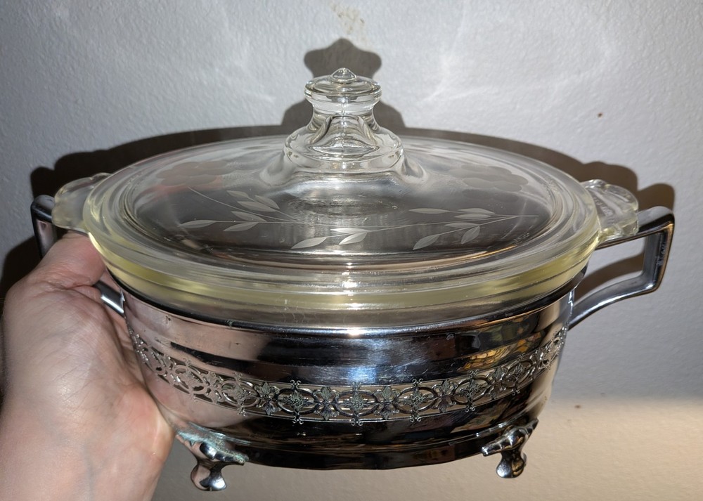 Vintage Pyrex 1926 - 1939 Silverplate Casserole Bowl Dish 032-OR-632-B Early!