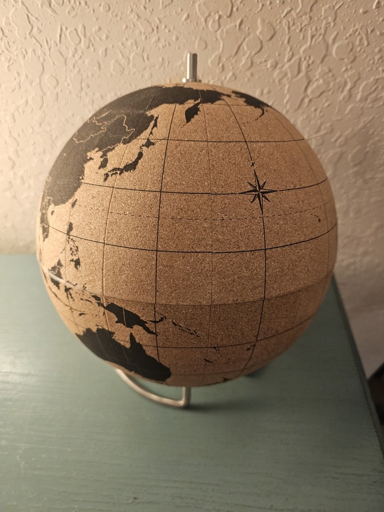 New/Old Stock Large Cork Globe, PushPin Design, Tabletop