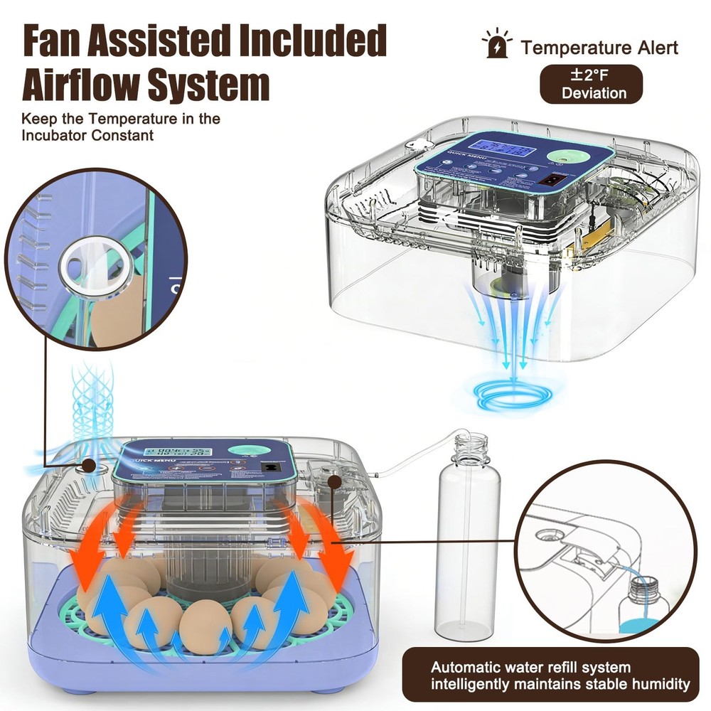 Egg Incubator with Humidity and Temp Control for Hatching