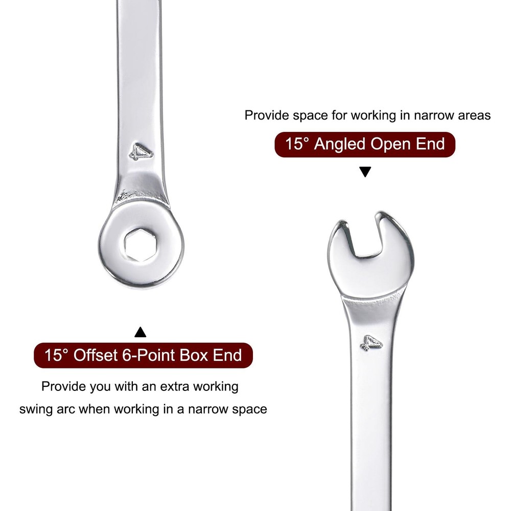 Thin Combination Wrench with Offset 6-Point End and Angled Open End 4mm
