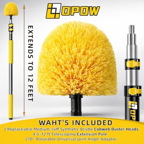 5-12Ft Telescoping Cobweb Duster with Extension Pole, 25Ft High Reach 12 feet