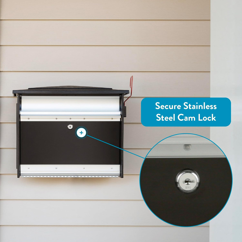 Mailsafe™ Locking, Wall-Mounted Mailbox for Outside, Rust-Resistant Plastic & Al