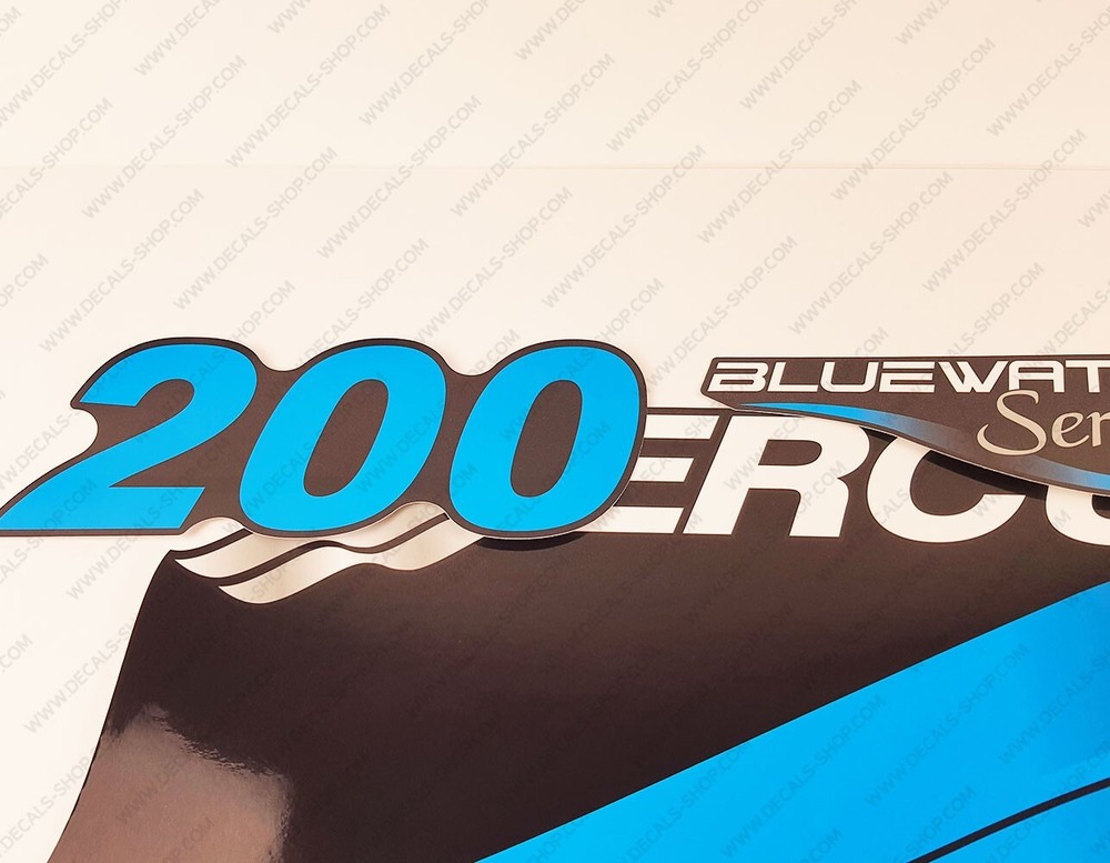 Mercury 200hp EFI BlueWater Series outboard engine decals BLUE sticker set