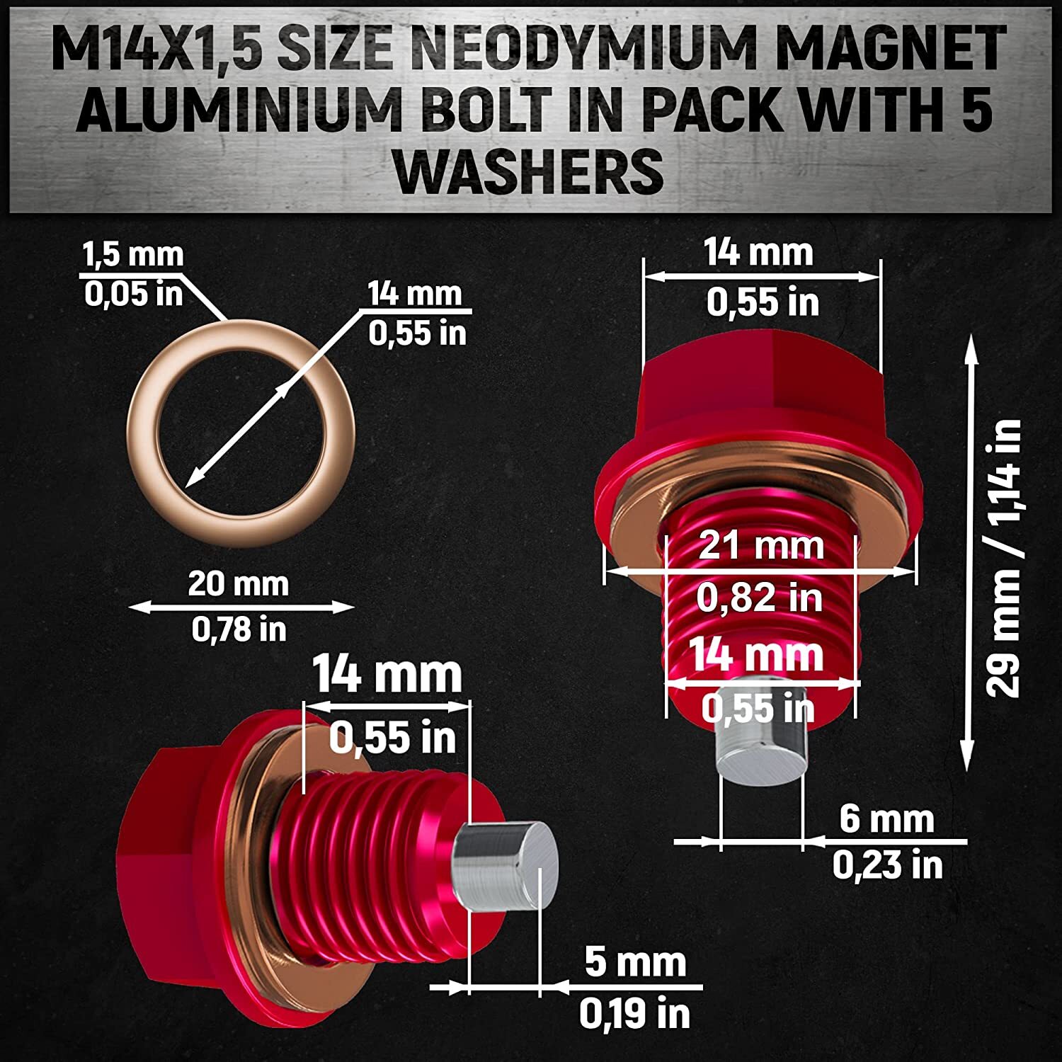 M14x1.5mm Car Engine Magnetic Oil Drain Plug Screw Nut Bolt Sumps Universal