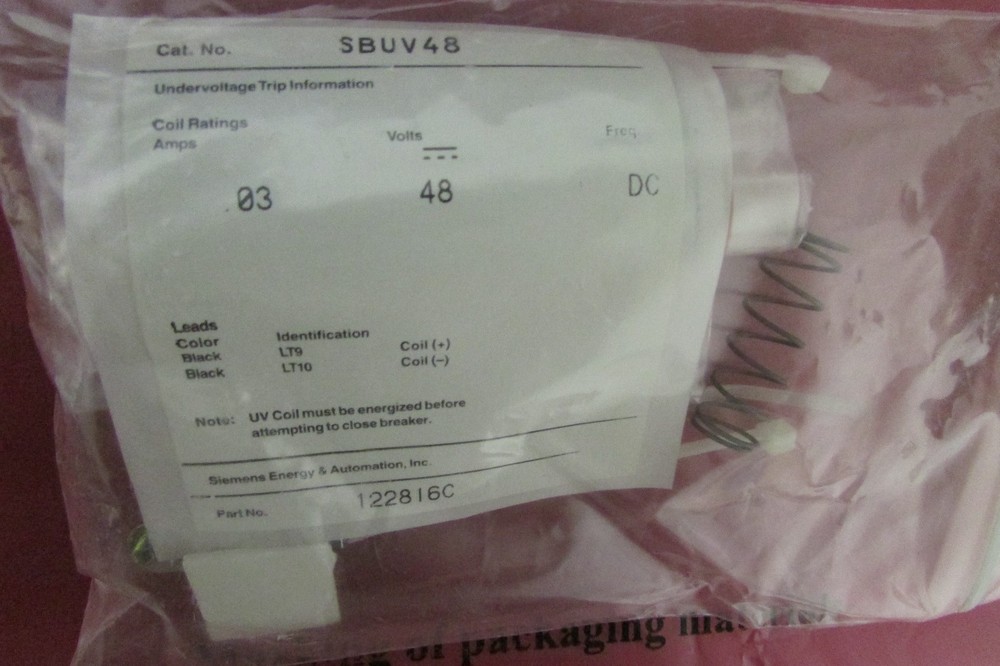 SIEMENS SBUV48 SB Frame Under Voltage Release 48 VDC 122816C