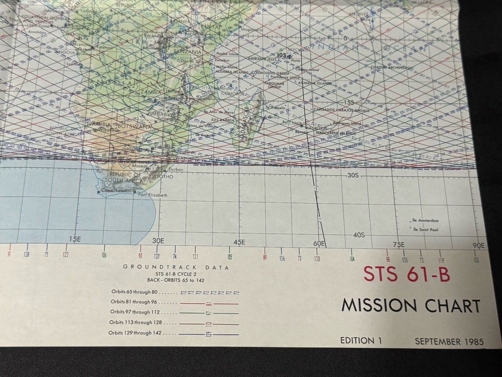 STS 61-B MISSION CHART NASA Space Shuttle Mission Chart Orbit 1-142