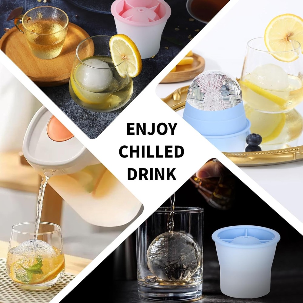 Upgrade Ice Molds 4 PCS Silicone Sphere Ice Mold Maker Stackable Easy Release