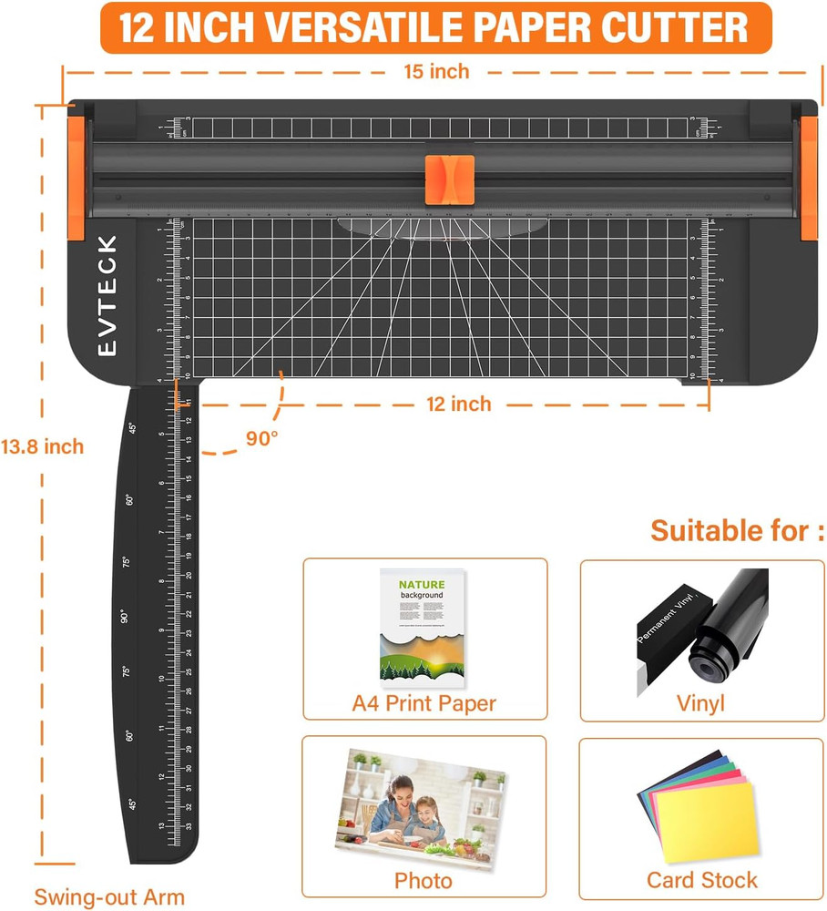 12" Paper Cutter Trimmer with Security Blade & Foldable Ruler, for A4 Crafting,