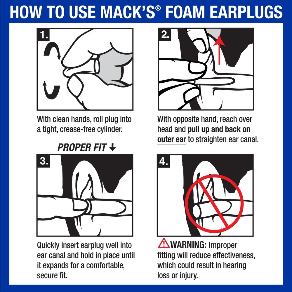 Mack's Original Soft Foam Earplugs, 50 Pair-33dB Highest NRR, Comfortable Ear