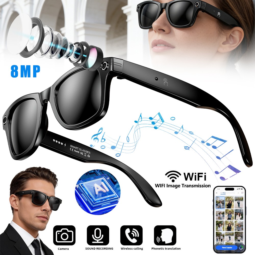 AI Smart Glasses with Camera Bluetooth Open-Ear Audio Voice Assistant Translate