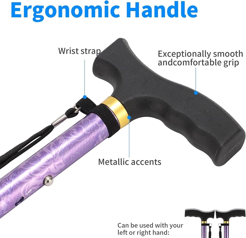 Elegant & Functional Folding Cane - Supports 330 lbs, Adjustable Height Options