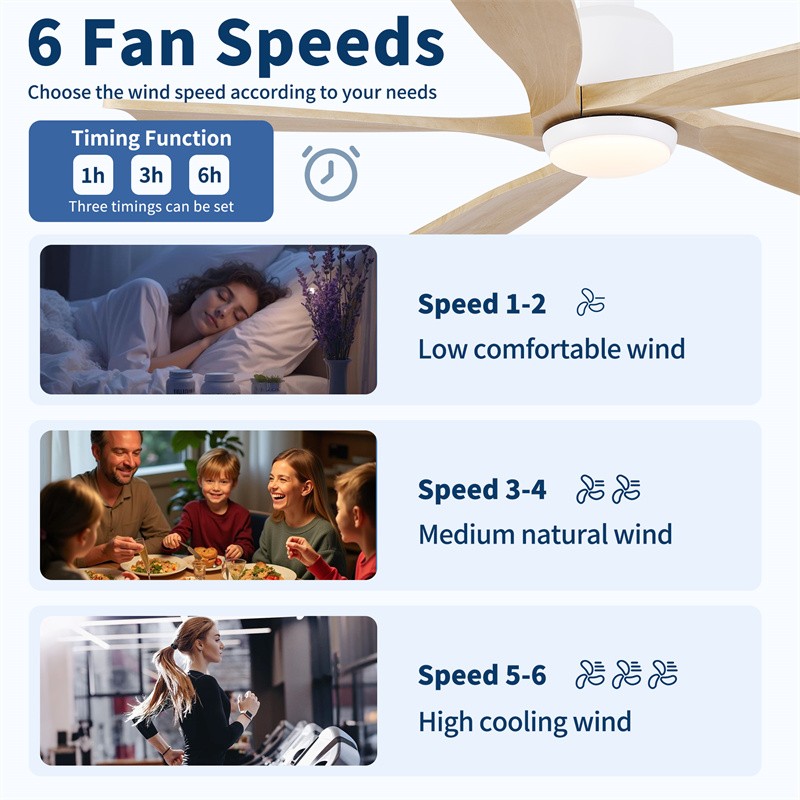 52" Farmhouse Solid Wood Ceiling Fan Reversible Motor w/Light Wall Switch Remote