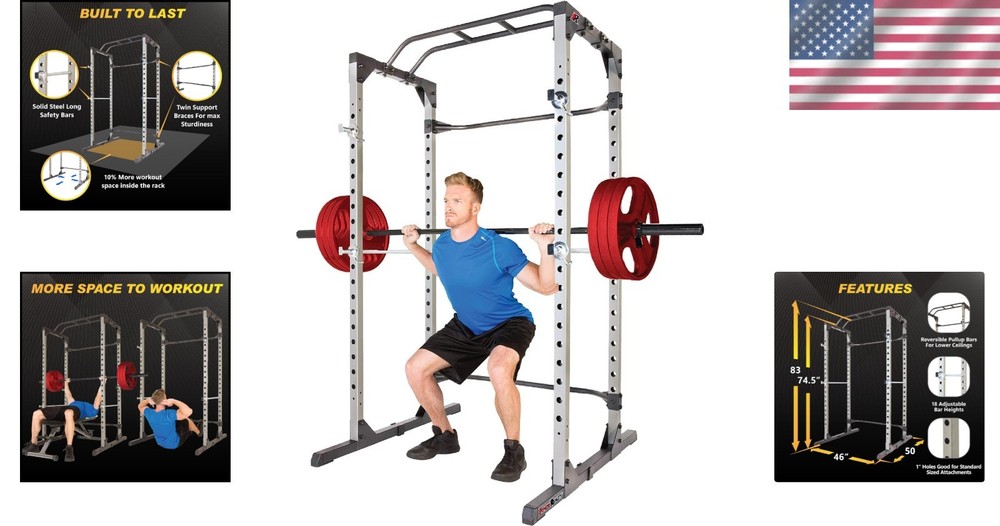 Versatile 800 lb Power Cage with Twin Support Braces and Cable Crossover Options