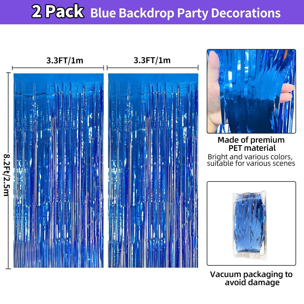 Blue Streamers Party Decorations 3.3x8.2ft, 2 Pack Dark