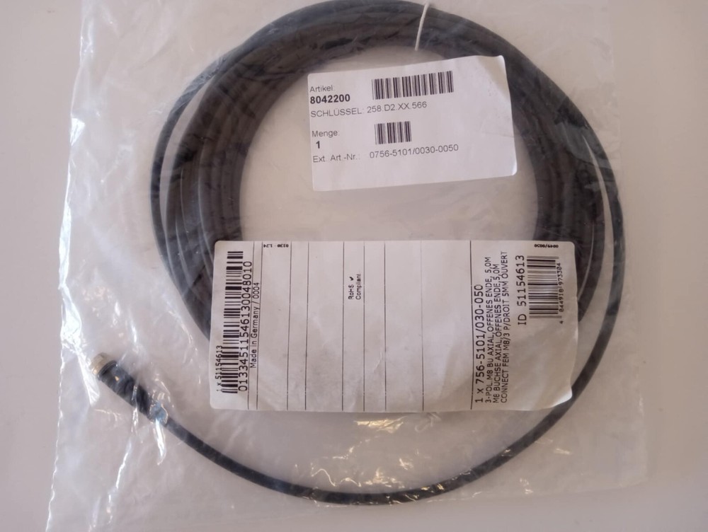 WAGO 756-5101/030-050 Sensor/Actuator cable; M8 socket; straight; 3-pole;