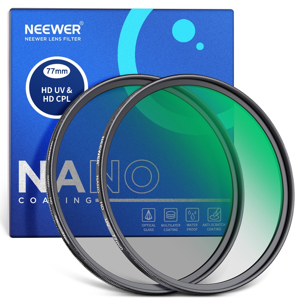 Neewer 77mm CPL UV Lens Filter Kit， Circular Polarizer/UV Protection Filter Set