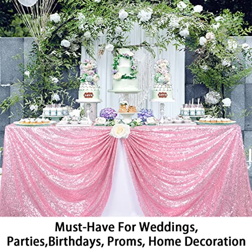 Sequin Tablecloth, 90x132 Inch Rectangular Overlay for 90x132" Pink Gold