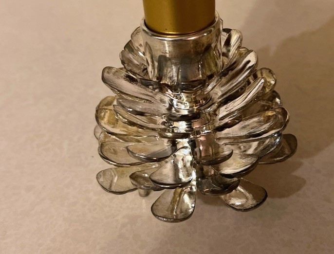 Silverplated Pine Cone Candle Holders Set 2 NIB