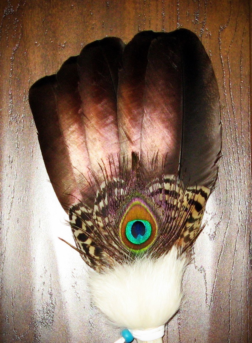 BRONZED COPPER TURKEY NATIVE AMERICAN SMUDGE FEATHER FAN ANTLER