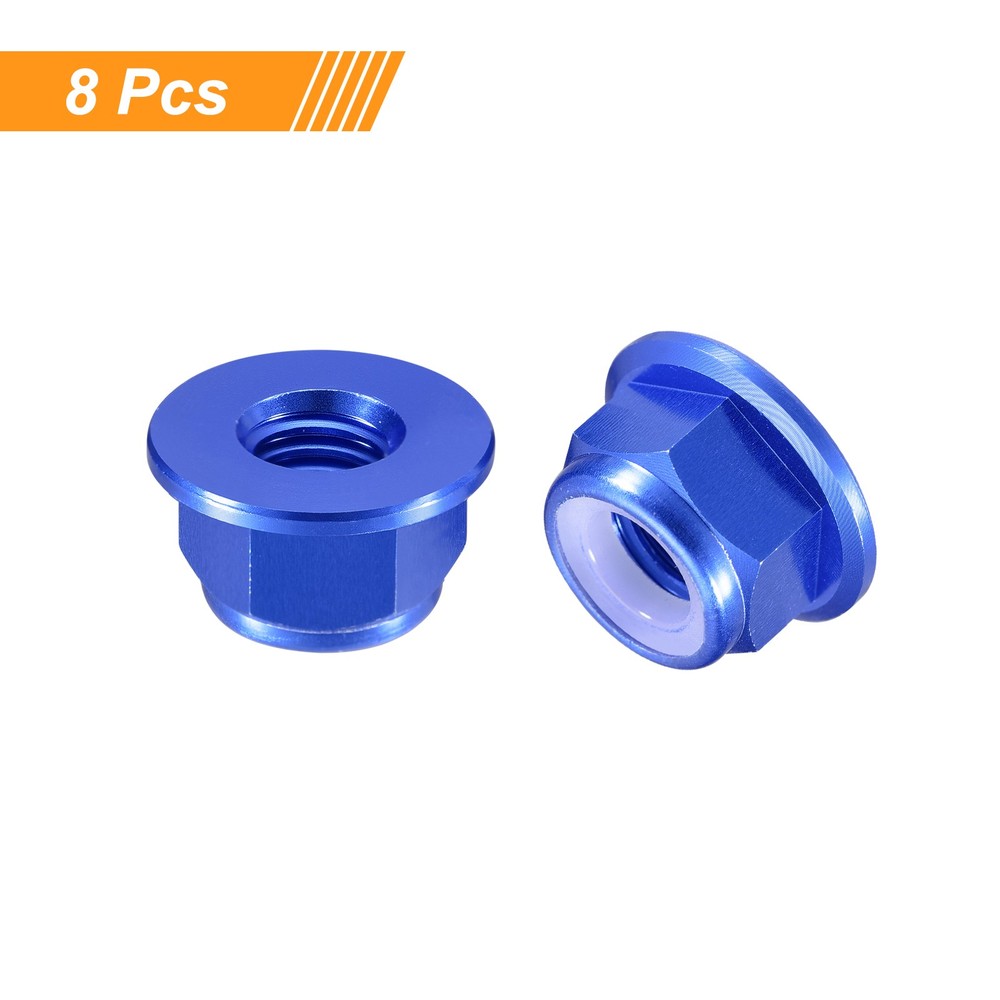 Nylon Insert Hex Lock Nuts, 8pcs - M4x0.7mm Self-Locking Nut(Sapphire Blue)