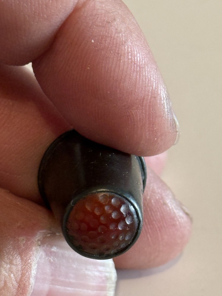 Antique Red Glass Stone Top Etched 830 Silver Thimble w/ Initials