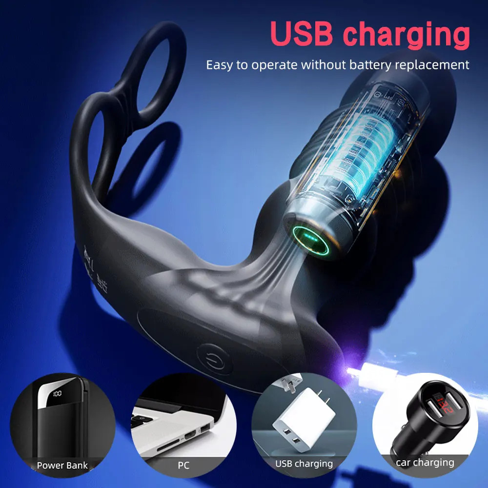Prostate Massager Anal Vibrator Thrusting Vibrating with Cock Ring Butt Plug APP