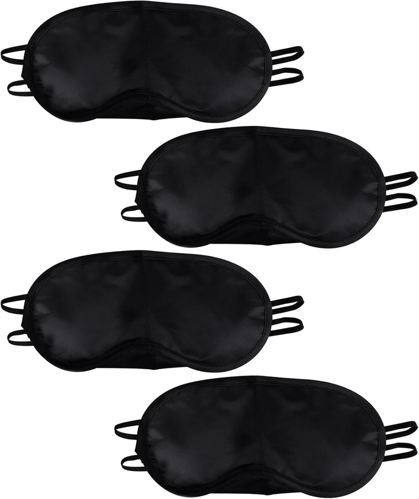 4 Pcs Solid Black Sleep Masks with Adjustable Straps - Perfect for Napping
