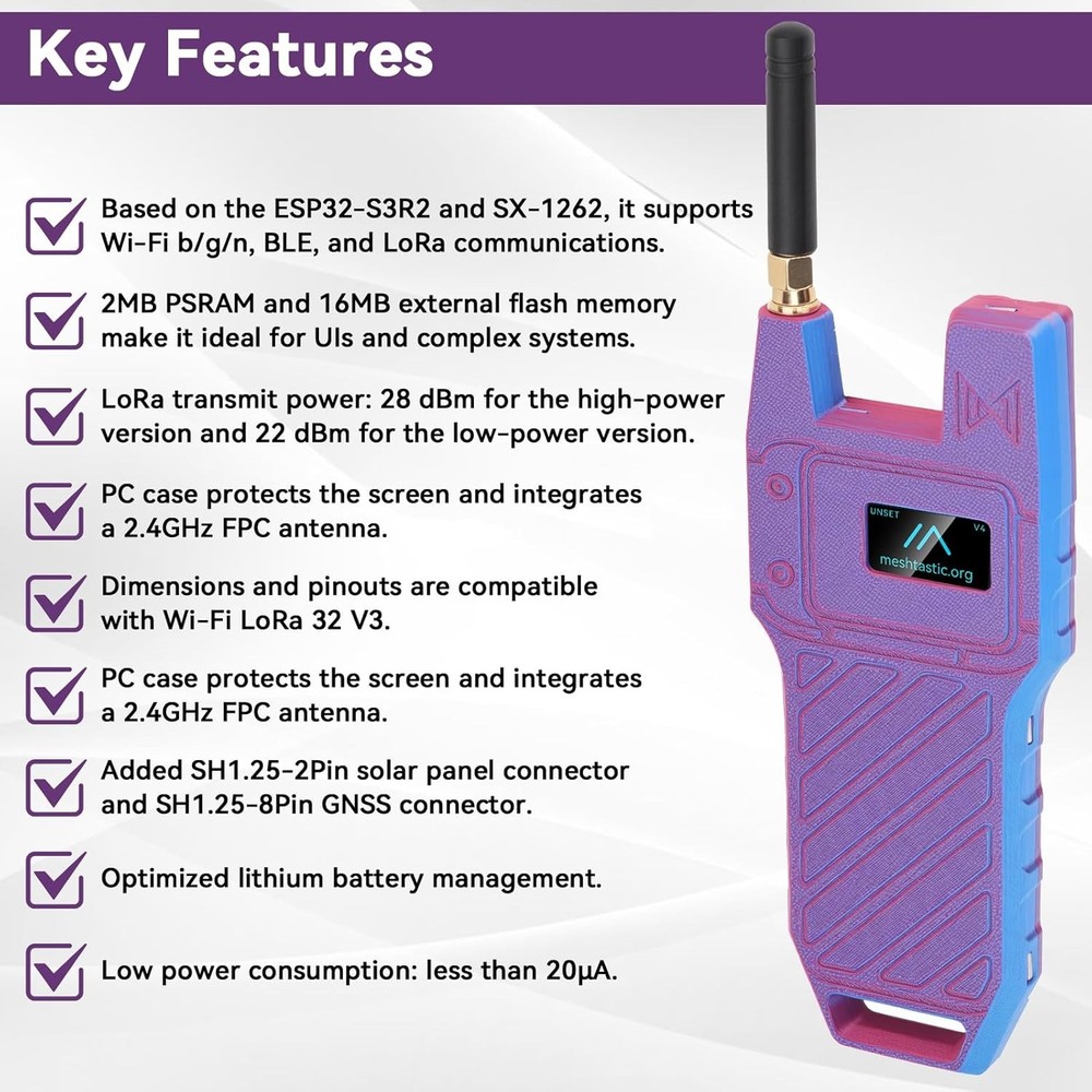 ESP32 LoRa V4 OLED Dev Board+ 915MHz Antenna + GPS Module + Case for Meshtastic