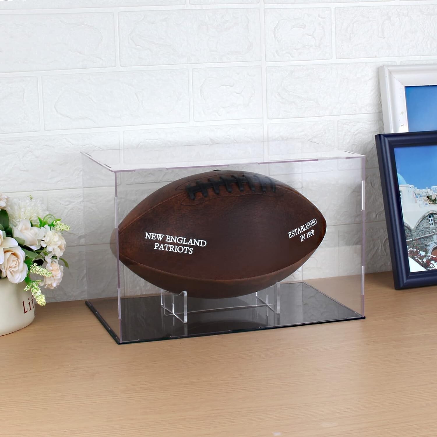 Clear Football Display Box Case with Steel Brackets Hanger Removable Inner Stand