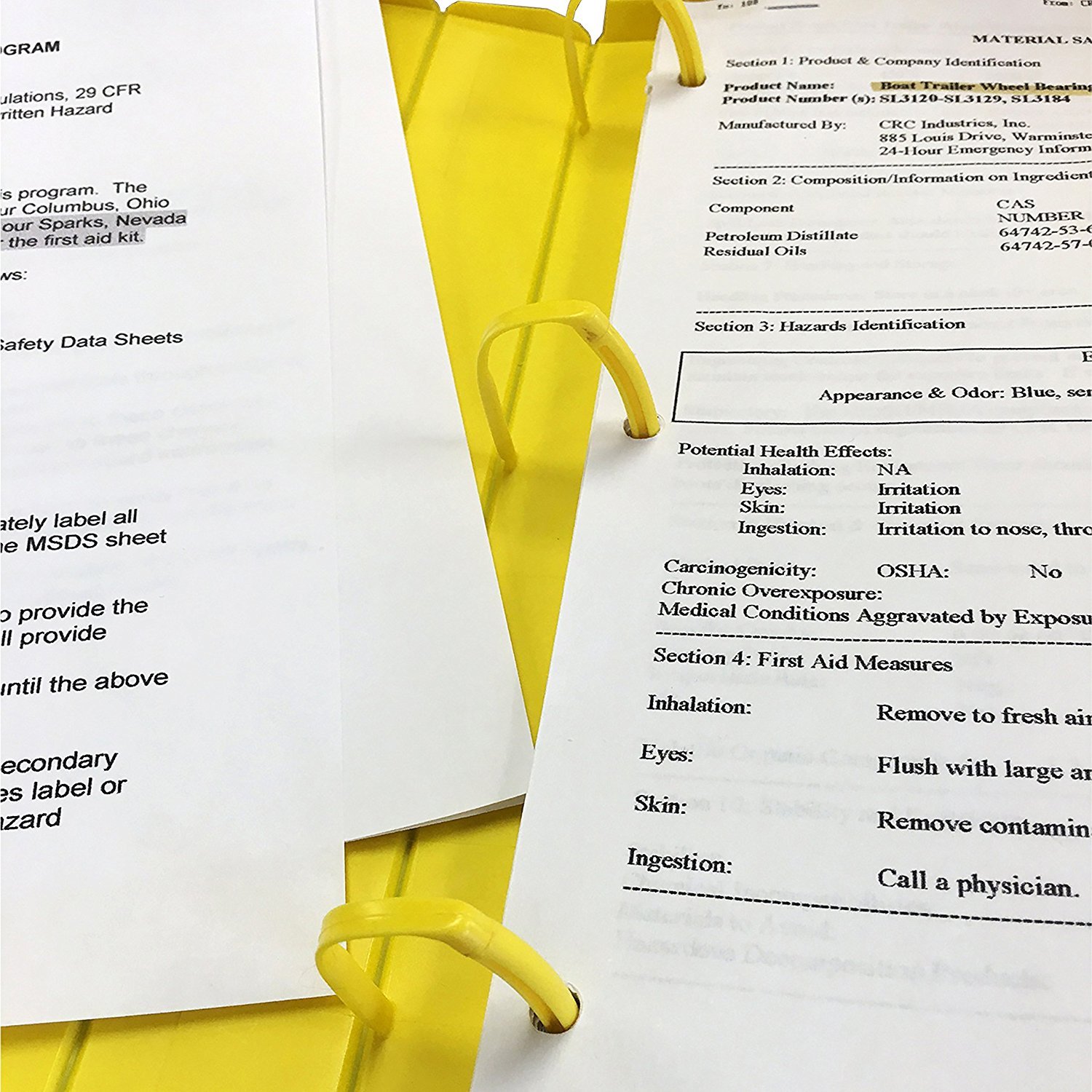 SDS Safety Data Sheet Binder, 1.5" Capacity, Polypropylene Rings, Fully Enclosed