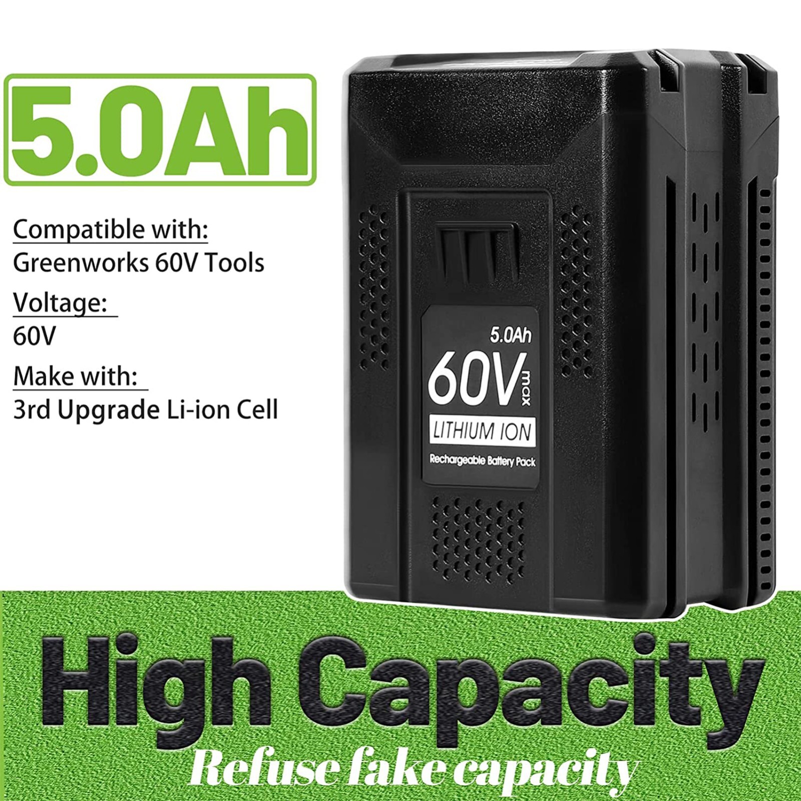 2 PACK 5.0Ah Lithium-Ion Battery For Greenworks 60V MAX LB60A00 LB60A02 LB60A03