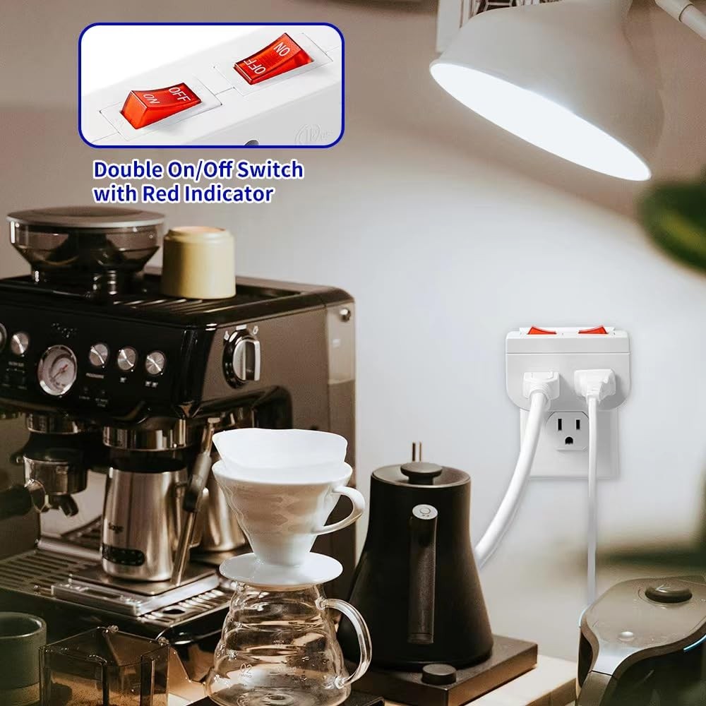 Grounded Outlet with On Off Switch, Double Port Electrical Plug...