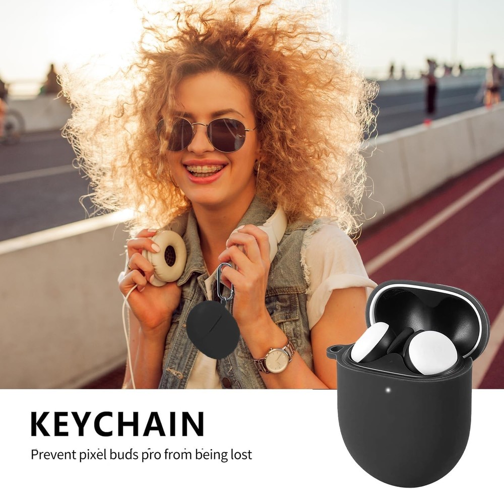 Sleek Black Shockproof Case for Google Pixel Buds Pro & Pro 2 with Cleaning Kit