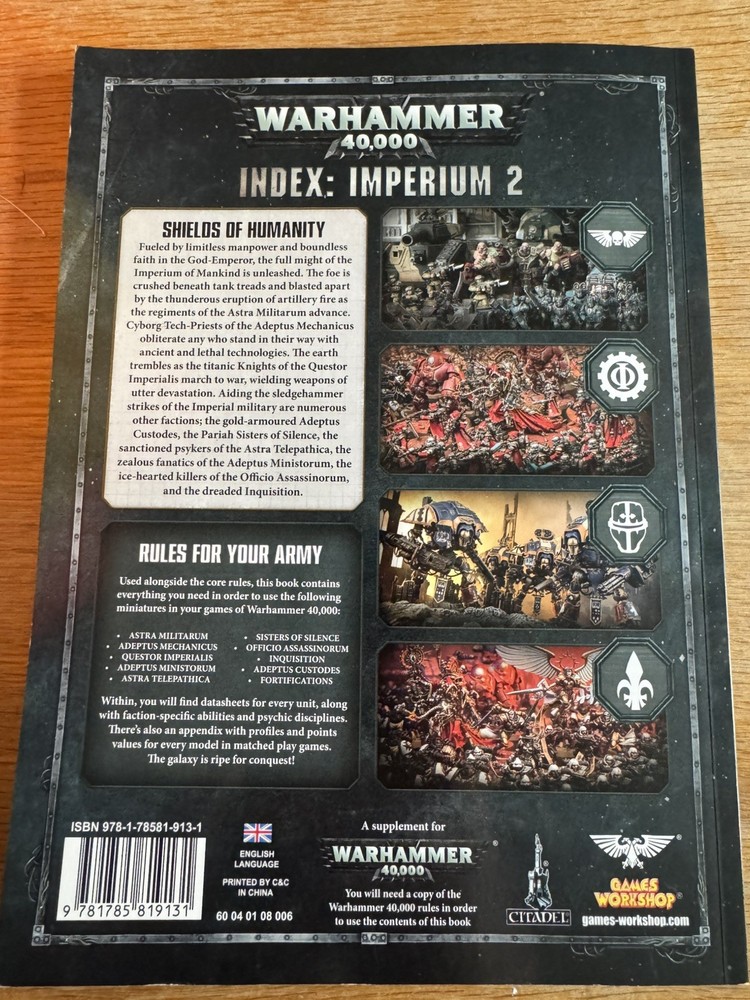 Games Workshop Warhammer 40k Index: Imperium 2 Supplement Rule Book OOP