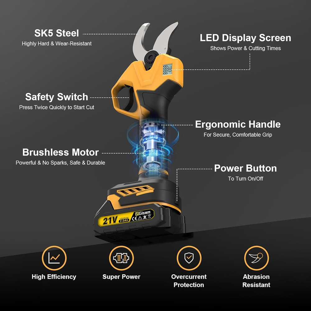 Electric Pruning Shears for Gardening, Battery Pruning Shears Max 2.4” Opening D