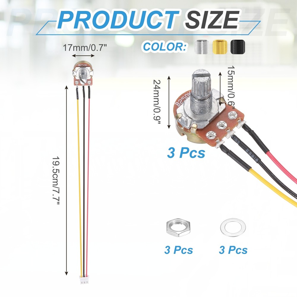 3Pcs WH-148 Potentiometer 3Pins B250K±20% Ohm Variable Resistor with 3 Knobs