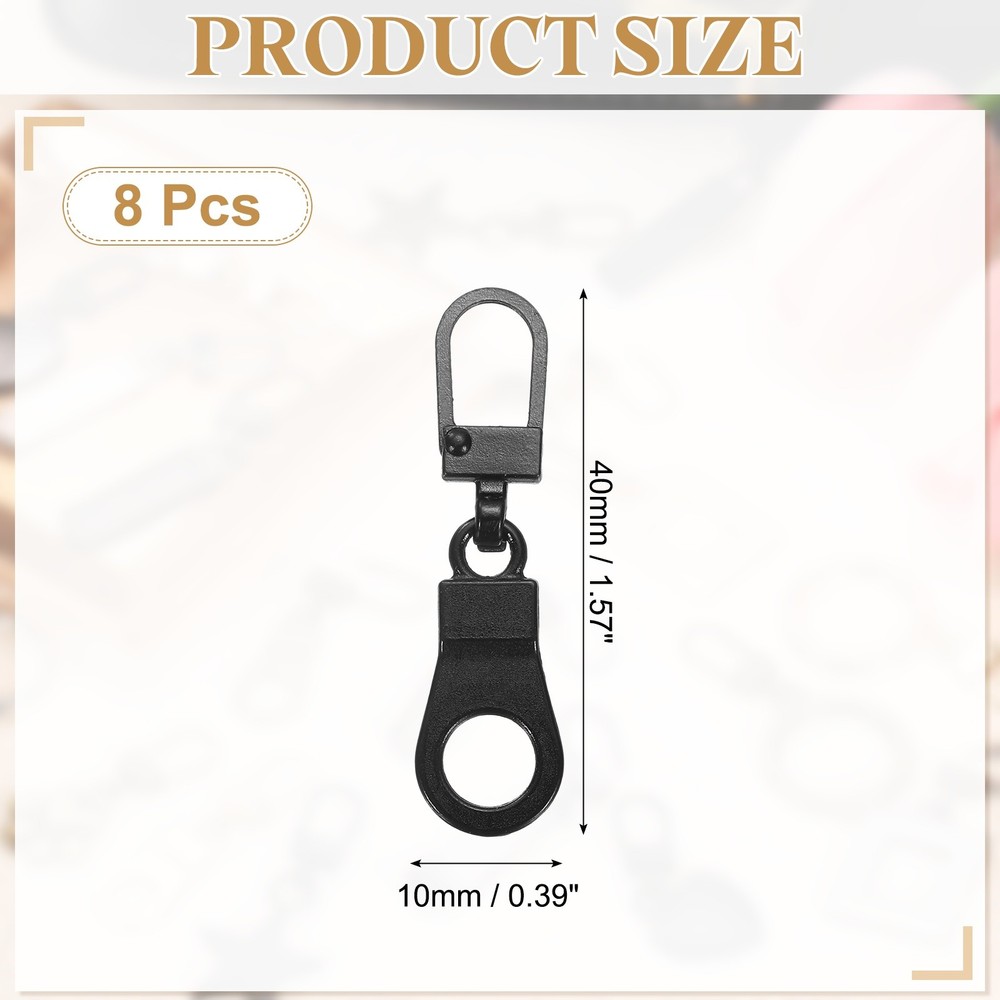 8Pcs Zipper Pull Replacement, Pendant Detachable Tiny Zipper Slider, Black