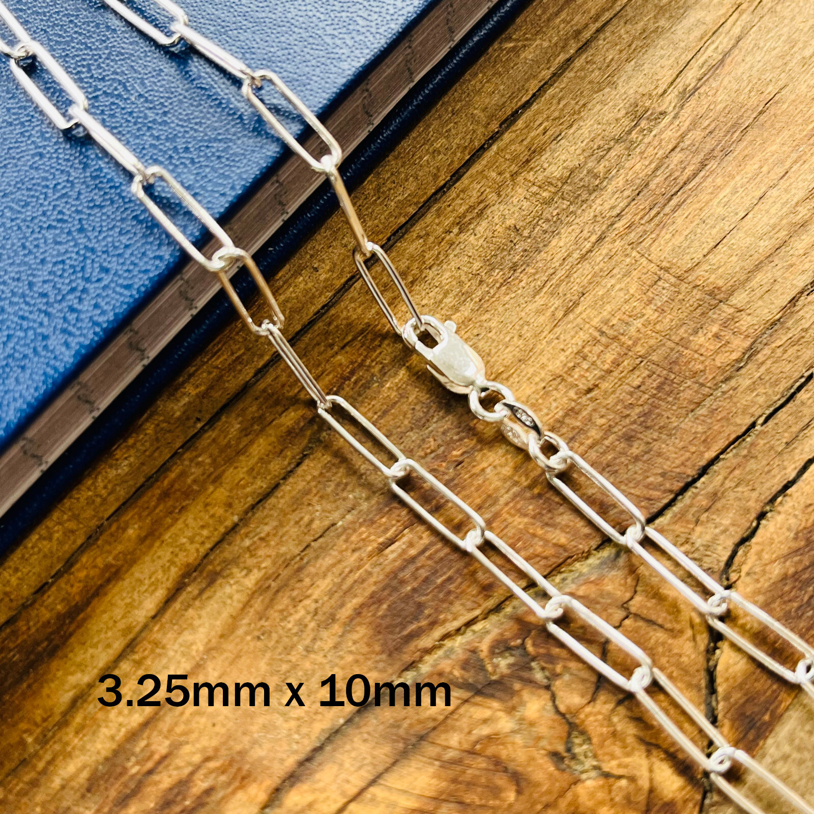 Real Solid 925 Sterling Silver Paper clip Chain Paperclip Necklace Made in Italy