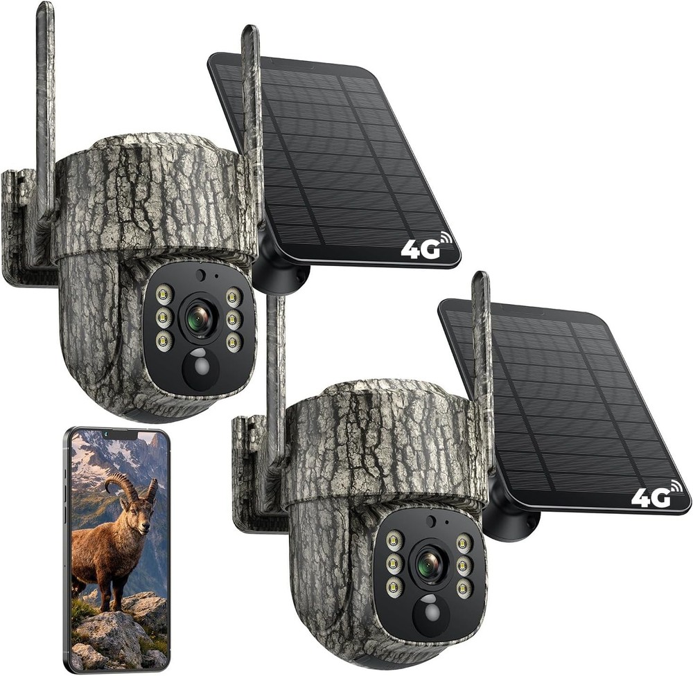 4G LTE Cellular Trail Camera with Solar Panel 2.5K Smart Game Cam Auto Tracking