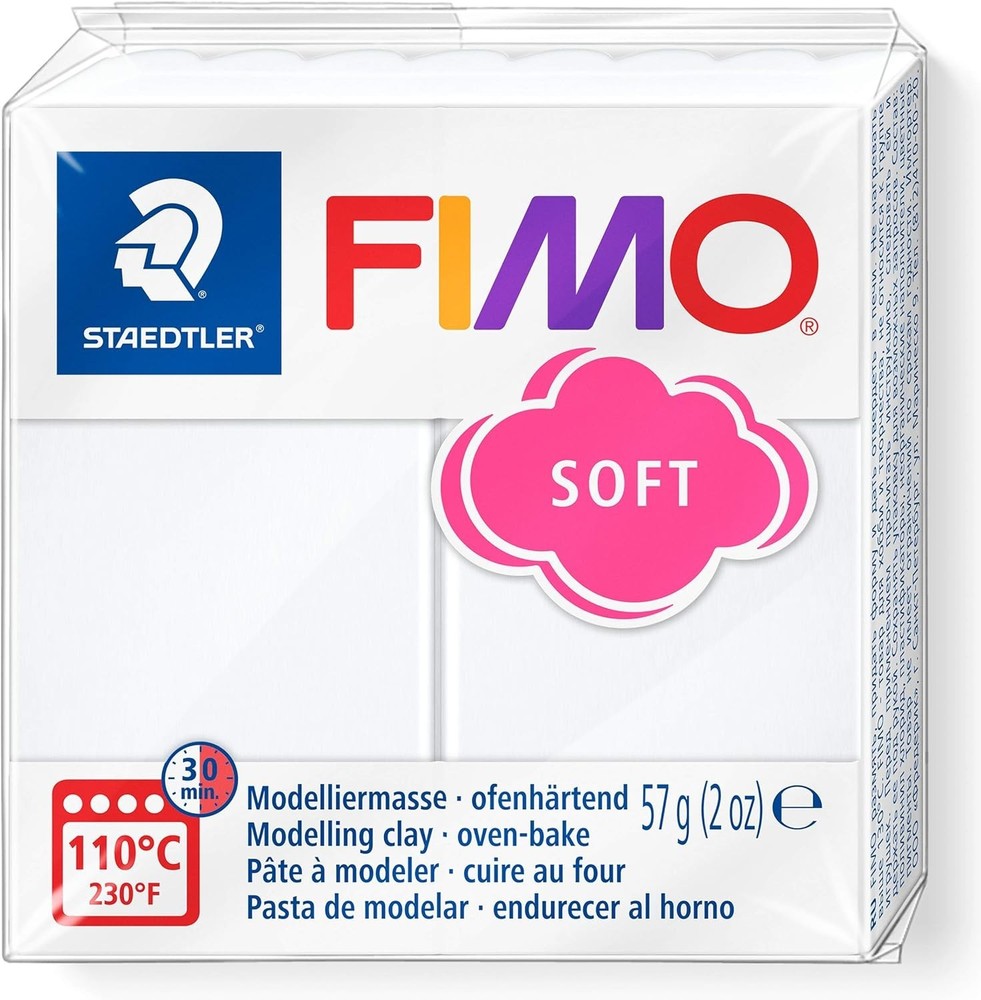 FIMO Soft White 2oz Modelling Clay - Pliable Oven Bake Polymer Craft Supply
