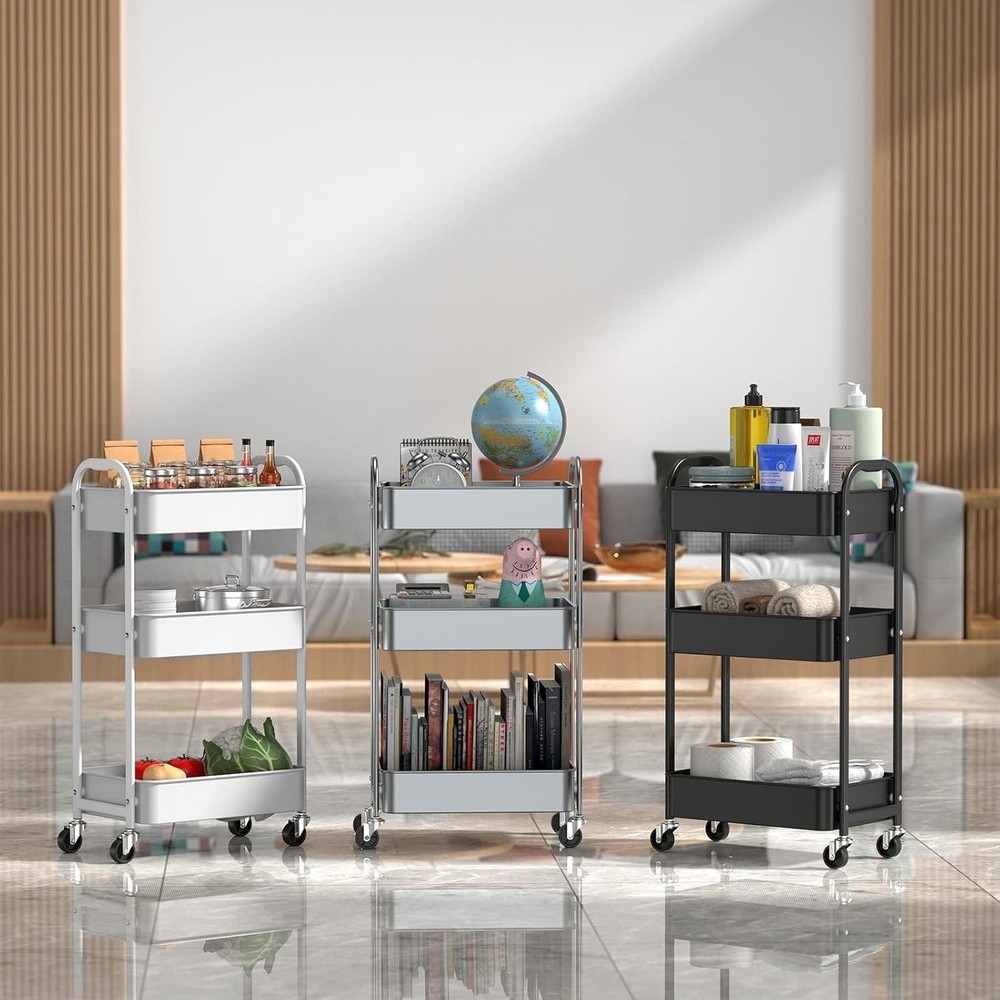 Versatile Rolling Utility Cart - 3-Tier Design with Wheels for Kitchen & Bath