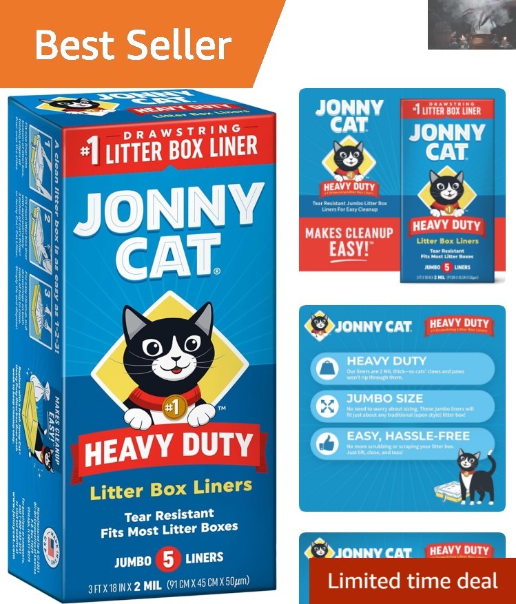 5 Pack of Jumbo Litter Box Liners - Durable, Leak-Proof, Drawstring Closure