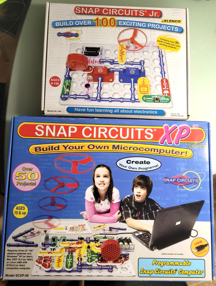 2x Sets Snap Circuits XP 2011 Microcomputer Kit SCXP-50 Elenco New + SC-100 Used